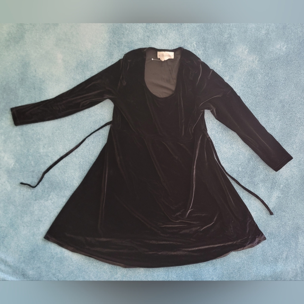 Motherhood Maternity Stretch Long Sleeve Black Velvet Midi Women's Medium Dress